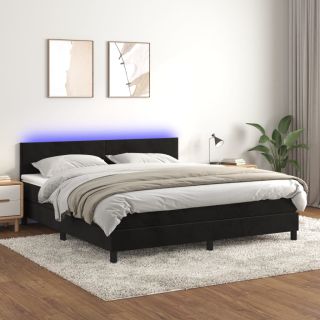 kontinentaalvoodi madrats ja LED, must, 180x200 cm, samet