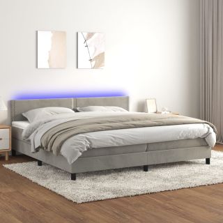 kontinentaalvoodi madrats ja LED, helehall, 200x200 cm, samet