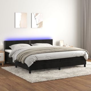 kontinentaalvoodi madrats ja LED, must, 200x200 cm, samet