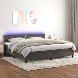 kontinentaalvoodi madrats ja LED, tumehall, 200x200 cm, samet