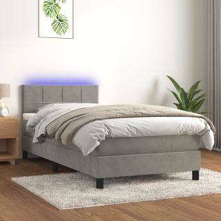 kontinentaalvoodi madrats ja LED, helehall, 80x200 cm, samet