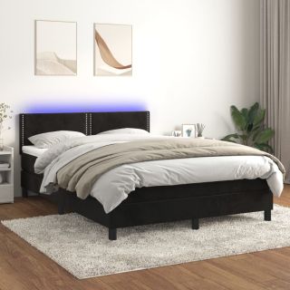 kontinentaalvoodi madrats ja LED, must, 140x190 cm, samet