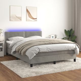 kontinentaalvoodi madrats ja LED, helehall, 140x200 cm, samet