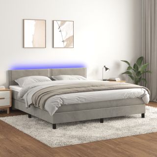 kontinentaalvoodi madrats ja LED, helehall, 180x200 cm, samet