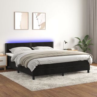 kontinentaalvoodi madrats ja LED, must, 180x200 cm, samet