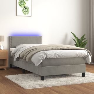 kontinentaalvoodi madrats ja LED, helehall, 100x200 cm, samet