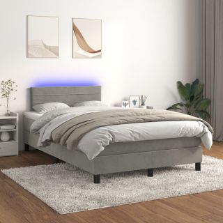 kontinentaalvoodi madrats ja LED, helehall, 120x200 cm, samet