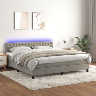 kontinentaalvoodi madrats ja LED, helehall, 180x200 cm, samet