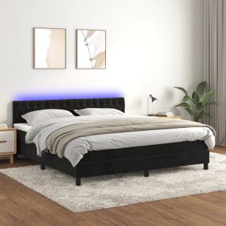 kontinentaalvoodi madrats ja LED, must, 180x200 cm, samet