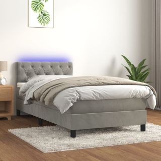 kontinentaalvoodi madrats ja LED, helehall, 80x200 cm, samet