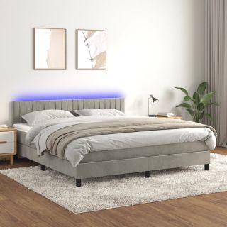 матрас для континентальной кровати и светодиоды, светло-серый, 180x200 см, бархат