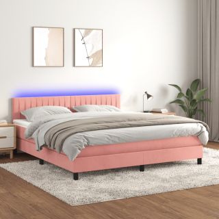 kontinentaalvoodi madrats, LED, roosa, 160x200 cm, samet