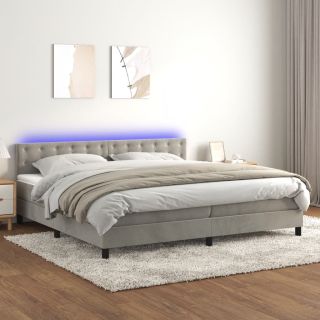 kontinentaalvoodi madrats ja LED, helehall, 200x200 cm, samet