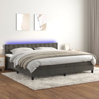 kontinentaalvoodi madrats ja LED, tumehall, 200x200 cm, samet