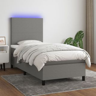 kontinentaalvoodi madrats ja LED, tumehall, 90x190 cm, kangas