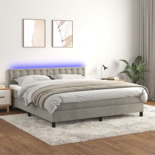kontinentaalvoodi madrats ja LED, helehall, 180x200 cm, samet
