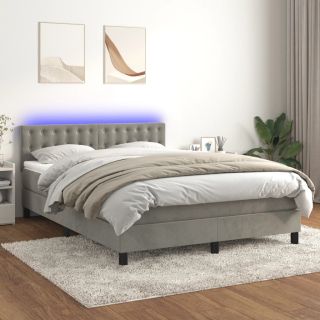 kontinentaalvoodi madrats ja LED, helehall, 140x190 cm, samet