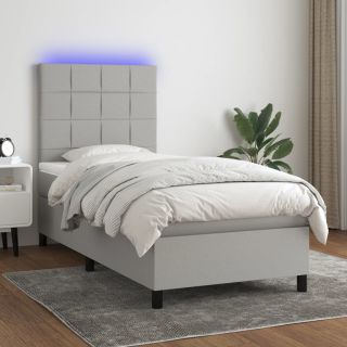kontinentaalvoodi madrats ja LED, helehall, 90x190 cm, kangas