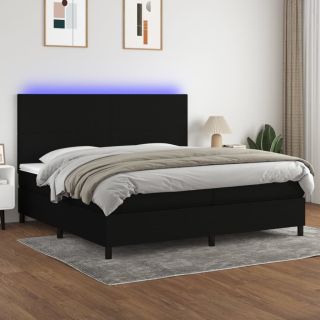 kontinentaalvoodi madrats ja LED, must, 200x200 cm, kangas