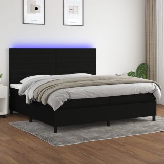kontinentaalvoodi madrats ja LED, must, 200x200 cm, kangas