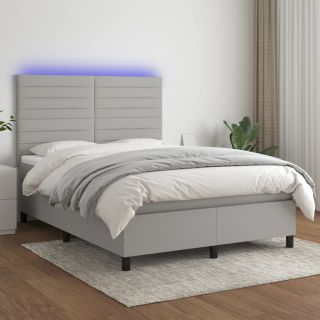 kontinentaalvoodi madrats ja LED, helehall, 140x190 cm, kangas