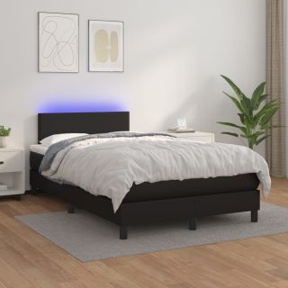 континентальная кровать с матрасом, светодиодная подсветка, черная, 120x200 см, искусственная кожа