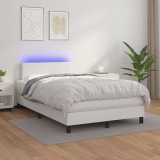 континентальная кровать с матрасом, светодиодная подсветка, белая, 120x200 см, искусственная кожа