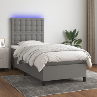 kontinentaalvoodi madrats ja LED, tumehall, 100x200 cm, kangas
