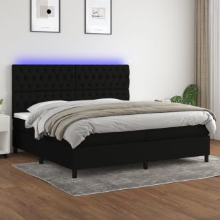 kontinentaalvoodi madrats ja LED, must, 200x200 cm, kangas