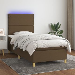 kontinentaalvoodi madrats ja LED, tumepruun, 90x200 cm, kangas