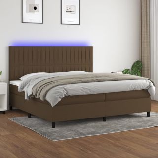kontinentaalvoodi madrats ja LED, tumepruun, 200x200 cm, kangas