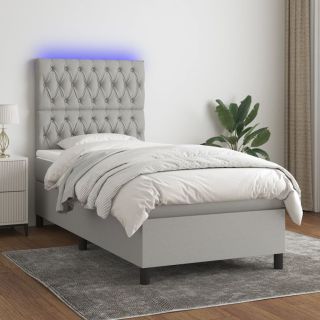 kontinentaalvoodi madrats ja LED, helehall, 90x190 cm, kangas