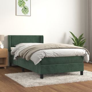континентальная кровать с матрасом, темно-зеленая, 100x200 см, бархат