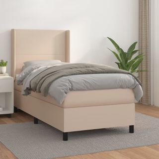 континентальная кровать с матрасом, капучино, 80x200 см, искусственная кожа