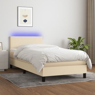 kontinentaalvoodi madrats ja LED, kreemjas, 90x190 cm, kangas