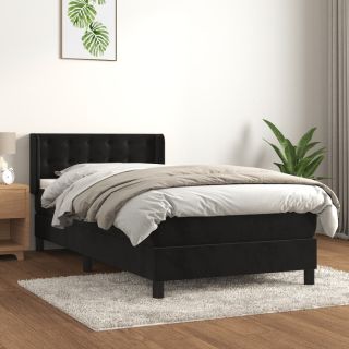 kontinentaalvoodi madratsiga, must, 80x200 cm, samet