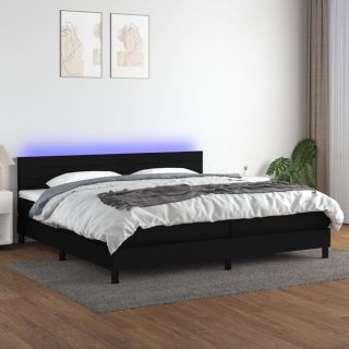kontinentaalvoodi madrats ja LED, must, 200x200 cm, kangas