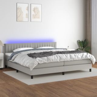 kontinentaalvoodi madrats ja LED, helehall, 200x200 cm, kangas
