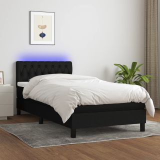 kontinentaalvoodi madrats ja LED, must, 90x190 cm, kangas