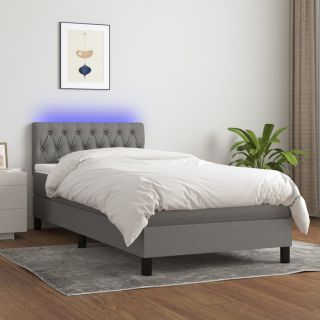 kontinentaalvoodi madrats ja LED, tumehall, 90x190 cm, kangas