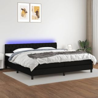kontinentaalvoodi madrats ja LED, must, 200x200 cm, kangas