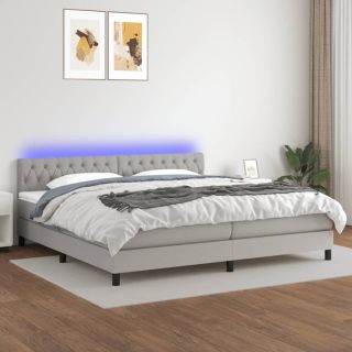 kontinentaalvoodi madrats ja LED, helehall, 200x200 cm, kangas