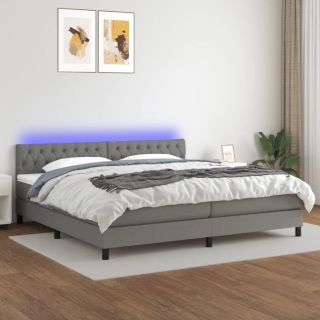 kontinentaalvoodi madrats ja LED, tumehall, 200x200 cm, kangas