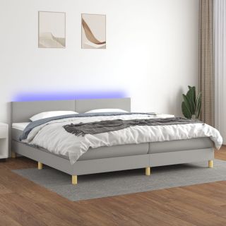kontinentaalvoodi madrats ja LED, helehall, 200x200 cm, kangas