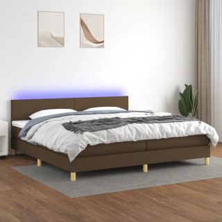 kontinentaalvoodi madrats ja LED, tumepruun, 200x200 cm, kangas