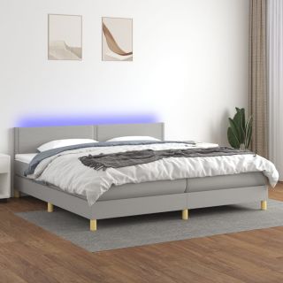 kontinentaalvoodi madrats ja LED, helehall, 200x200 cm, kangas