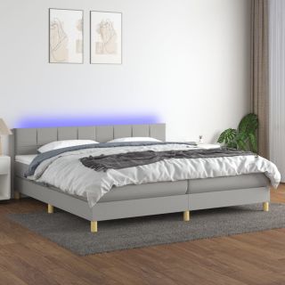 kontinentaalvoodi madrats ja LED, helehall, 200x200 cm, kangas