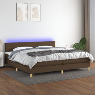 kontinentaalvoodi madrats ja LED, tumepruun, 200x200 cm, kangas
