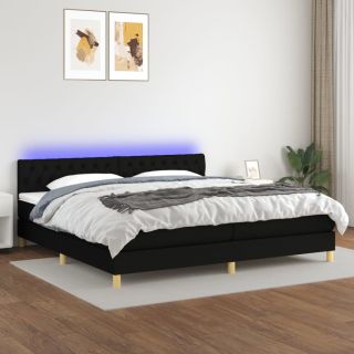 kontinentaalvoodi madrats ja LED, must, 200x200 cm, kangas