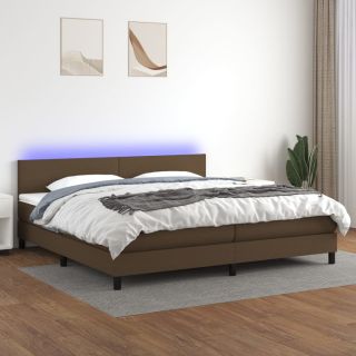 kontinentaalvoodi madrats ja LED, tumepruun, 200x200 cm, kangas